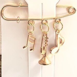 Music Charm Safety Pin Brooch